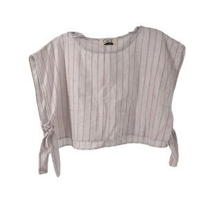 Boxy Crop Top White Red Striped Bow Tied Sides Cage Brand Womens Size S Preppy